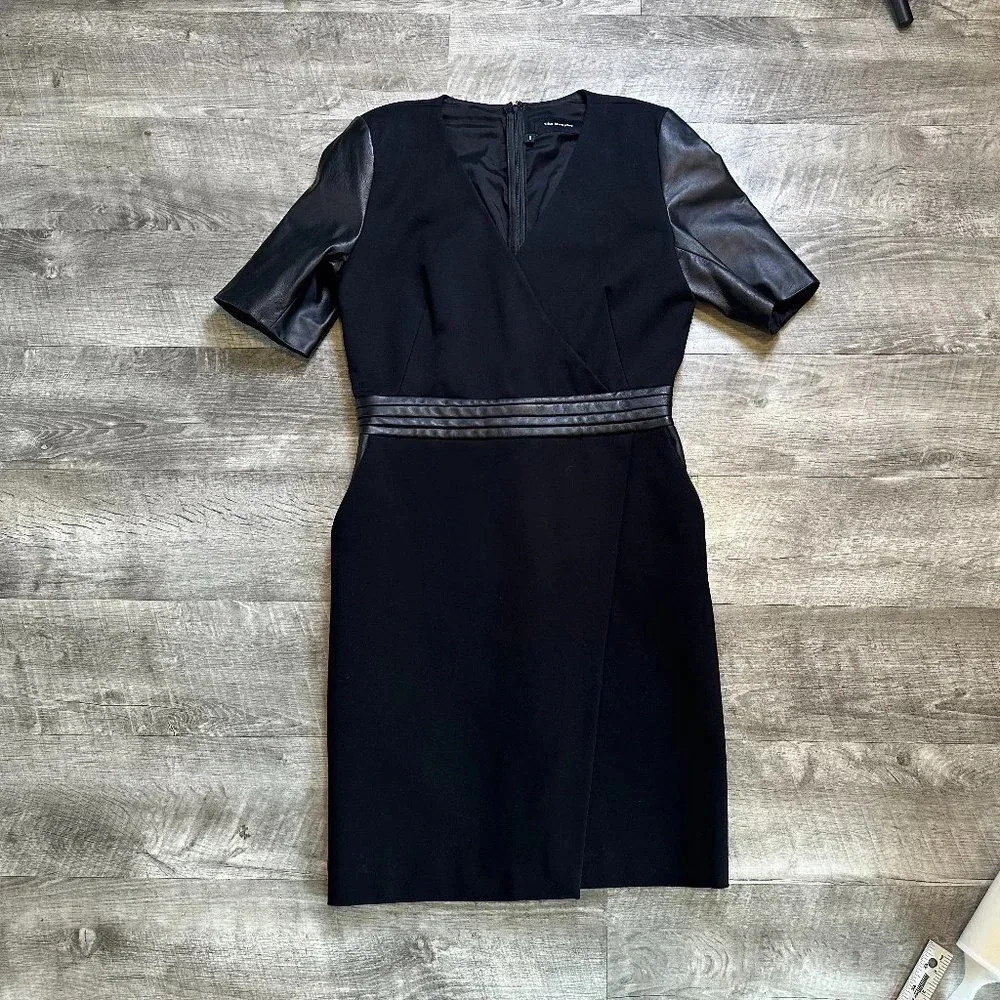 The Kooples Hopla Black Leather Trimmed Sheath Jersey Dress Size 38 / US Medium